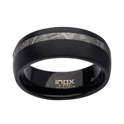 8mm Black IP Comfort Fit Ring with 2mm Meteorite Inlay