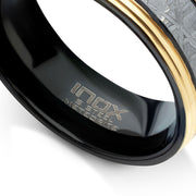 18Kt Gold IP Steel Edge Black IP Meteorite Ring