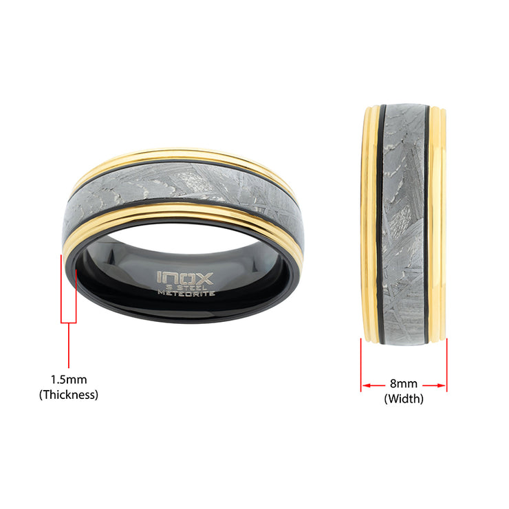 18Kt Gold IP Steel Edge Black IP Meteorite Ring