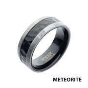 Meteorite Edge Black IP Steel Hammered Ring