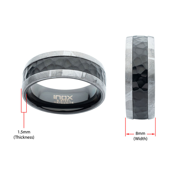 Meteorite Edge Black IP Steel Hammered Ring