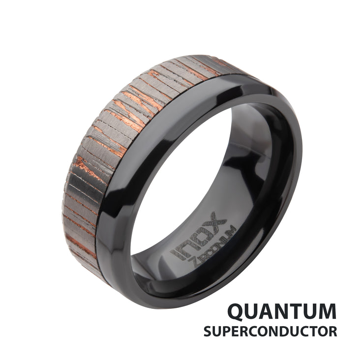 Etched Niobium SuperConductor Black Zirconium Comfort Fit Ring