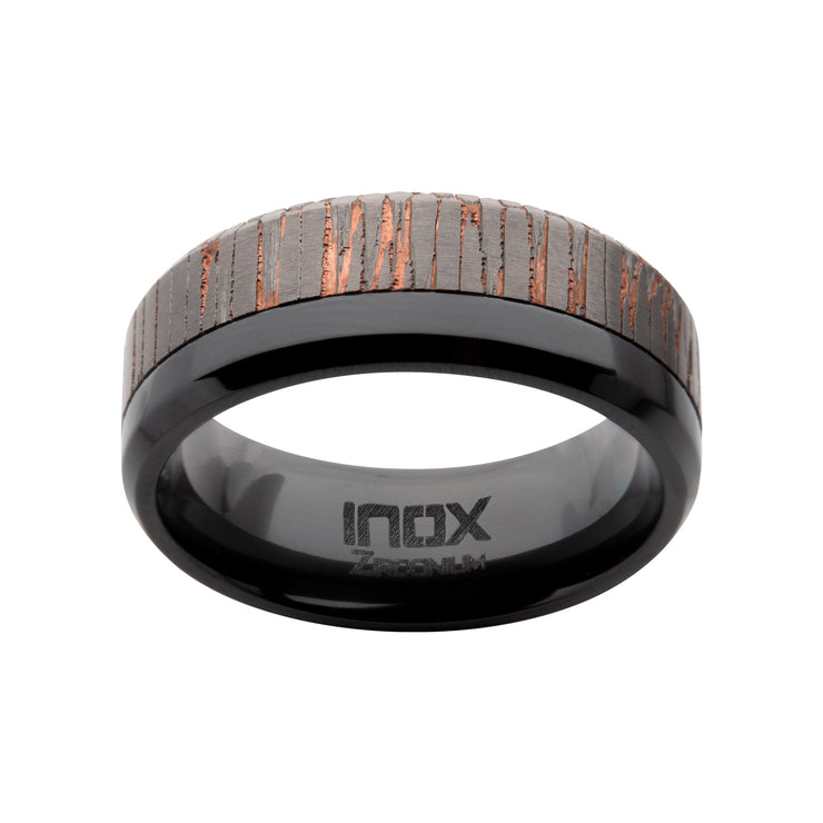 Etched Niobium SuperConductor Black Zirconium Comfort Fit Ring