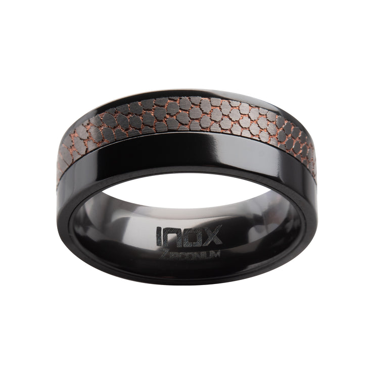 Flat Etched Niobium SuperConductor Black Zirconium Comfort Fit Ring