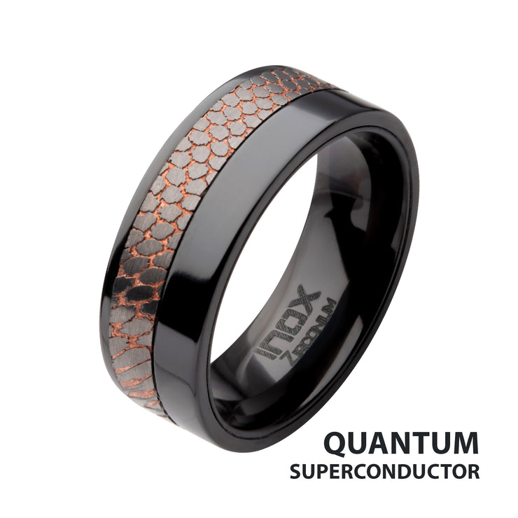 Flat Etched Niobium SuperConductor Black Zirconium Comfort Fit Ring