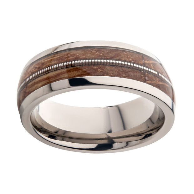 8mm Clear Resin & Whiskey Barrel Wood Inlay Titanium Comfort Fit Ring