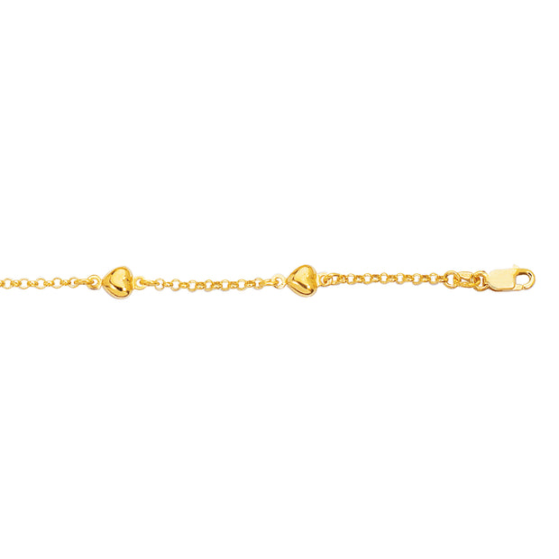 14K Gold Heart Station Bracelet