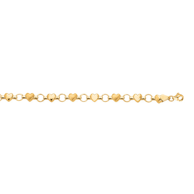 14K Gold Heart & Satin Heart Alternating Bracelet