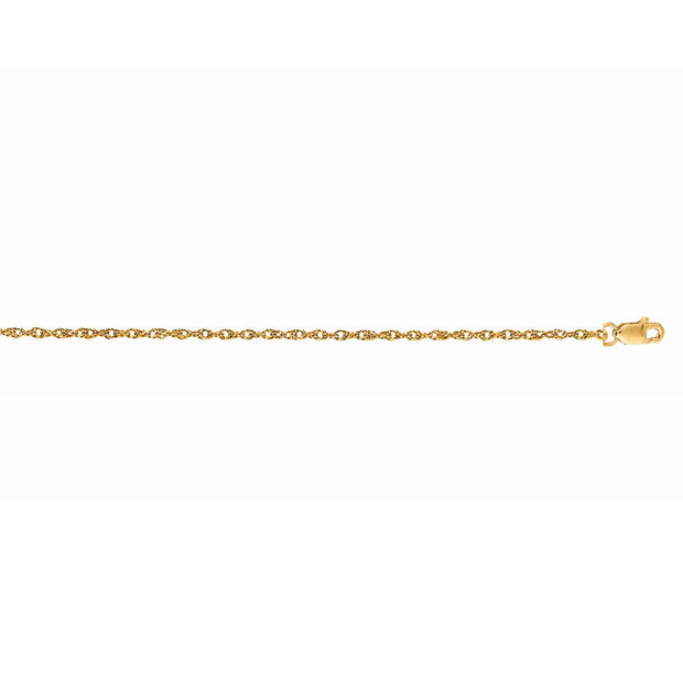 14K Gold 1.0mm Machine Rope Chain (Carded)