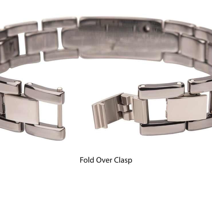 Genuine Lab-Grown Diamond on Tungsten Carbide Hammered ID Sizeable Link Bracelet