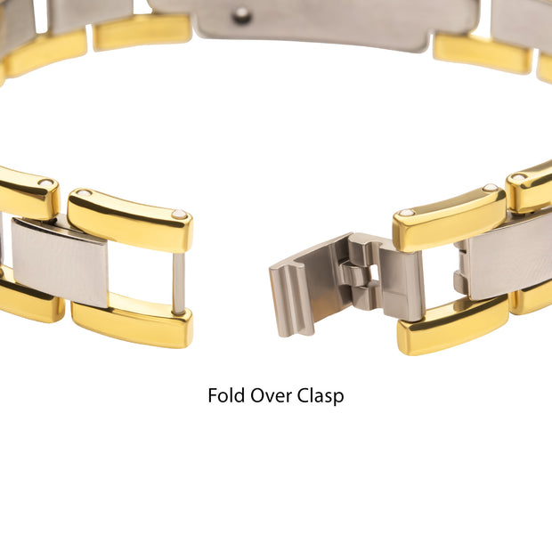 Genuine Lab-Grown Diamond on 18Kt Gold IP Tungsten Carbide Hammered ID Sizeable Link Bracelet