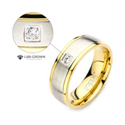 18Kt Gold IP Steel Two Tone Solitaire Accented Clear Lab-Grown Diamond Comfort Fit Ring