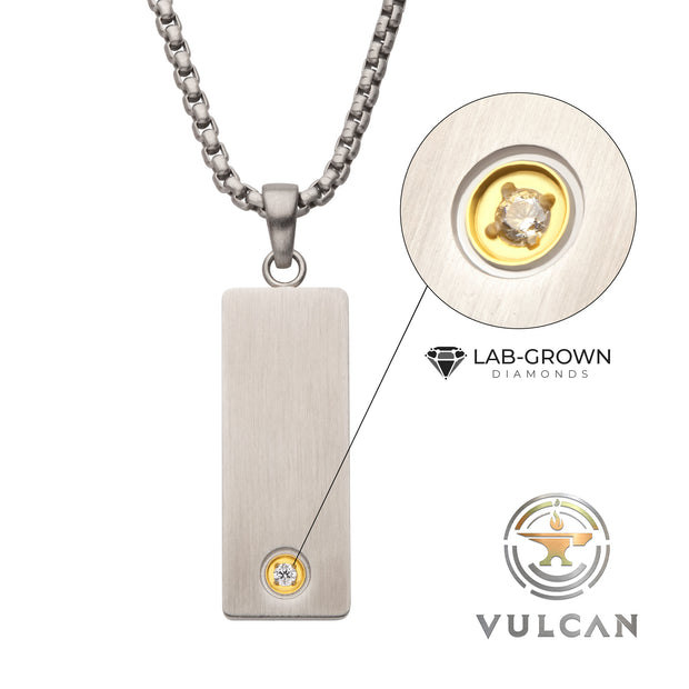 1.6mm Clear Lab-Grown Diamond on Matte Finish Steel Engravable Compact Dog Tag Vulcan Pendant