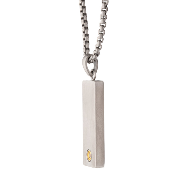 1.6mm Clear Lab-Grown Diamond on Matte Finish Steel Engravable Compact Dog Tag Vulcan Pendant