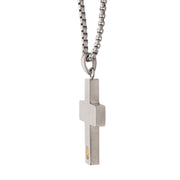 1.6mm Genuine Clear Lab-Grown Diamond on Matte Finish Steel Engravable Compact Cross Vulcan Pendant