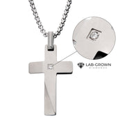 Stainless Steel Lab-Grown Diamond Matte Finish Beveled Cross Pendant