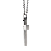 Stainless Steel Lab-Grown Diamond Matte Finish Beveled Cross Pendant