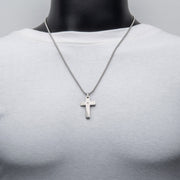 Stainless Steel Lab-Grown Diamond Matte Finish Beveled Cross Pendant