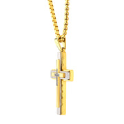 18Kt Gold IP Steel CNC Set Lab-Grown Diamond Layered Cross Pendant