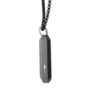 Black IP Steel Dog Tag Pendant with Solitaire Accented Clear Lab-Grown Diamond Cross Inlay