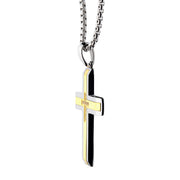 18Kt Gold IP Steel Lab-Grown Diamond Brushed Finish Cross Pendant