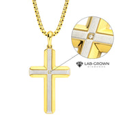 18Kt Gold IP Steel Lab-Grown Diamond Brushed Finish Cross Pendant