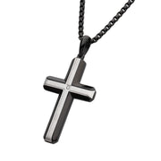 Black IP Steel Lab-Grown Diamond Brushed Finish Cross Pendant