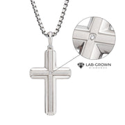 Stainless Steel Lab-Grown Diamond Brushed Finish Cross Pendant