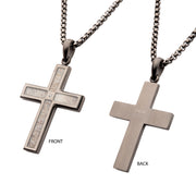 Gun Metal IP Steel Matte Finish Deer Antler Inlay with Lab-Grown Diamond Cross Pendant