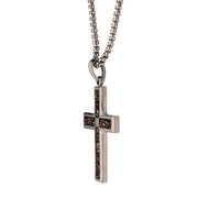 Gun Metal IP Steel Matte Finish Black Dinosaur Bone Inlay with Lab-Grown Diamond Cross Pendant