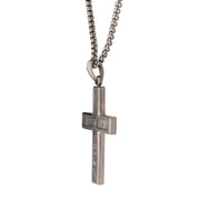 Gun Metal IP Steel Matte Finish Meteorite Inlay with Lab-Grown Diamond Cross Pendant