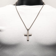 Gun Metal IP Steel Matte Finish Meteorite Inlay with Lab-Grown Diamond Cross Pendant