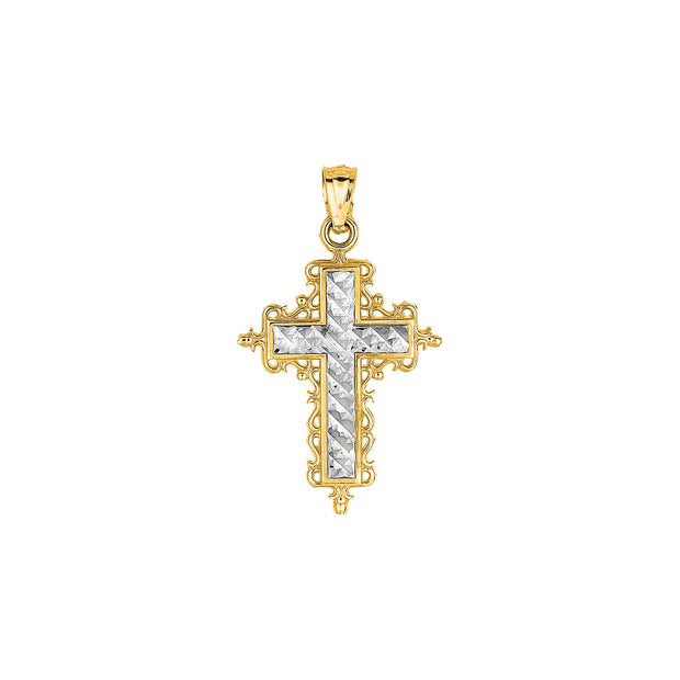 14K Gold Small Diamond Cut Cross