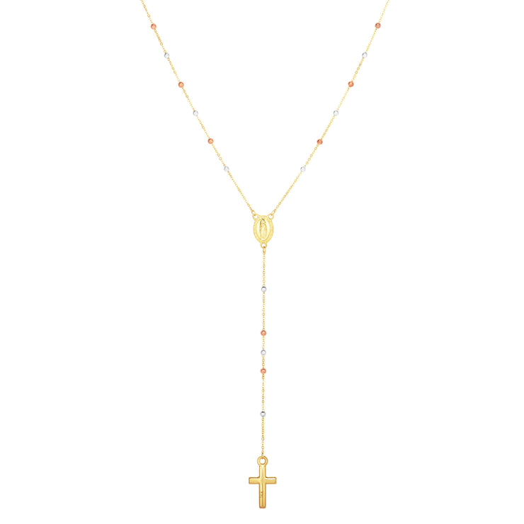 14K Tri-color Gold Rosary Inspired Necklace