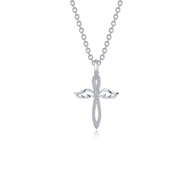 0.74 CTW Angel Wings Cross Necklace