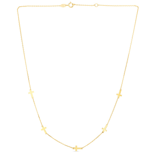 14K Gold Cross Station Necklace