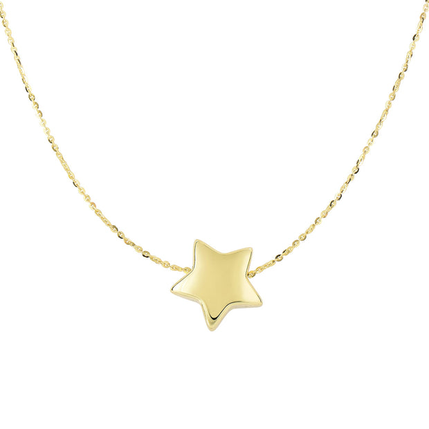 14K Gold Polished Puffed Star Necklace