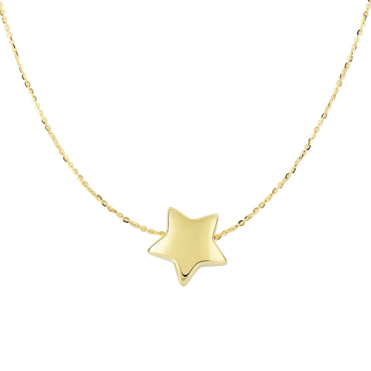 14K Gold Polished Puffed Star Necklace