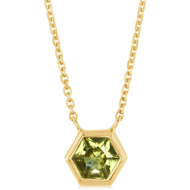 14K Yellow Gold Hexagon Cut Montana Sapphire Neckpiece