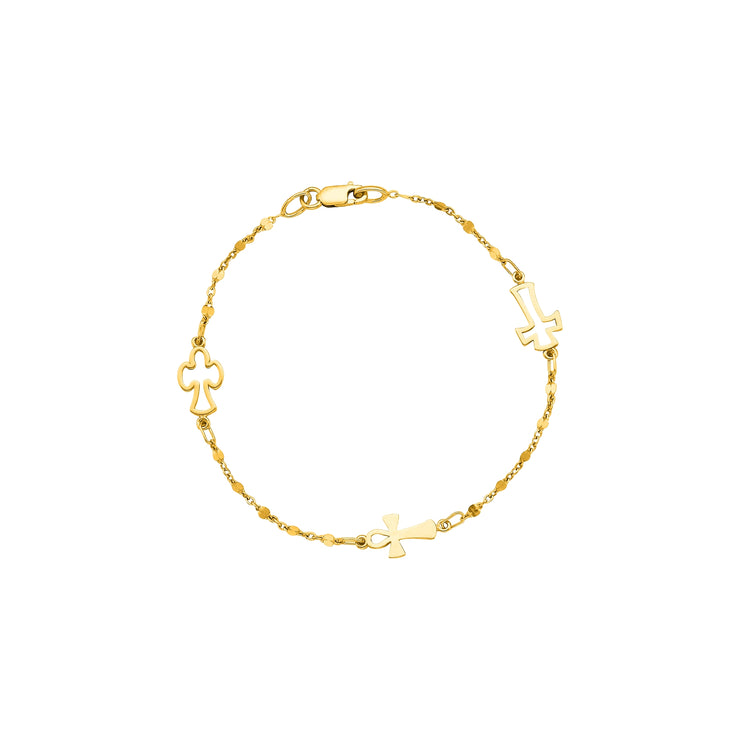 14K Gold Open Cross Station Bracelet