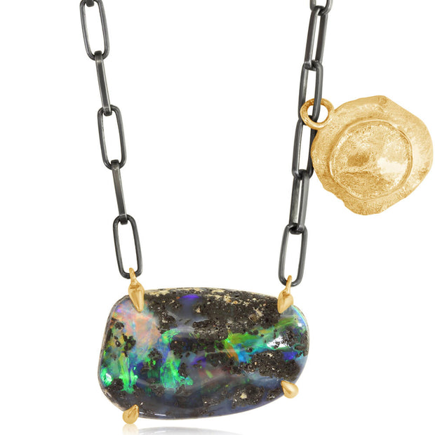 14K Yellow Gold/Ss Australian Boulder Opal Neckpiece