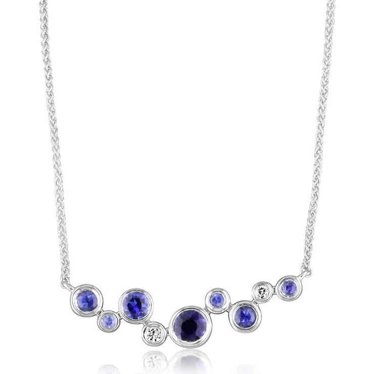 14K White Gold Graduated Blue Sapphire/Diamond Neckpiece