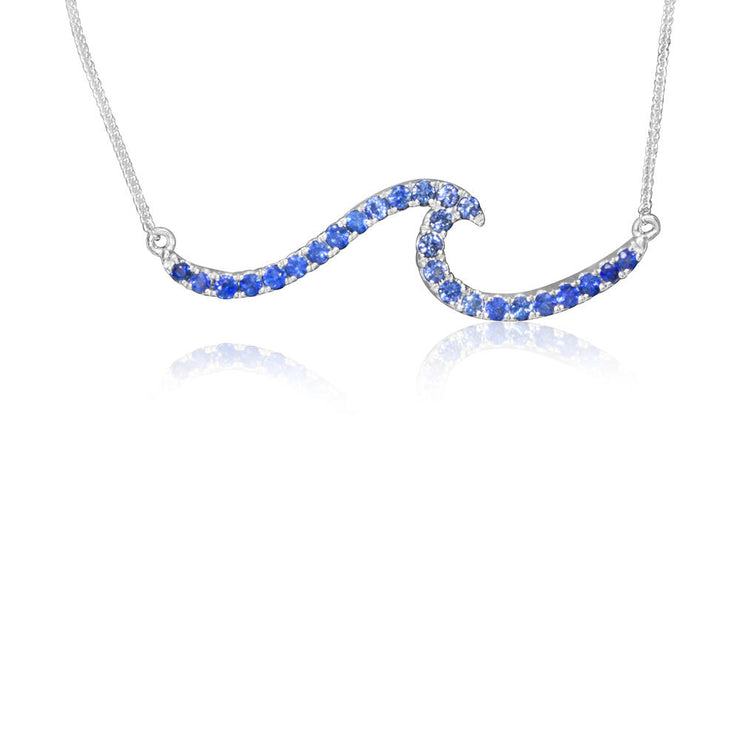 14K White Gold Graduated Blue Sapphire Neckpiece