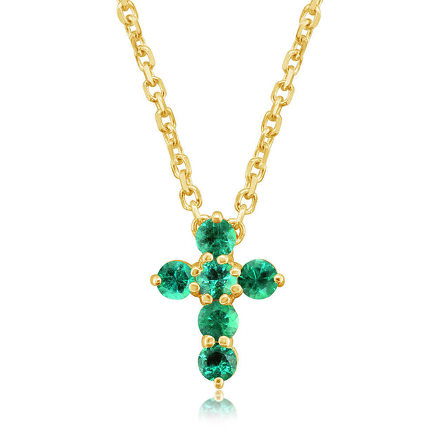 14K Yellow Gold Emerald Cross Neckpiece