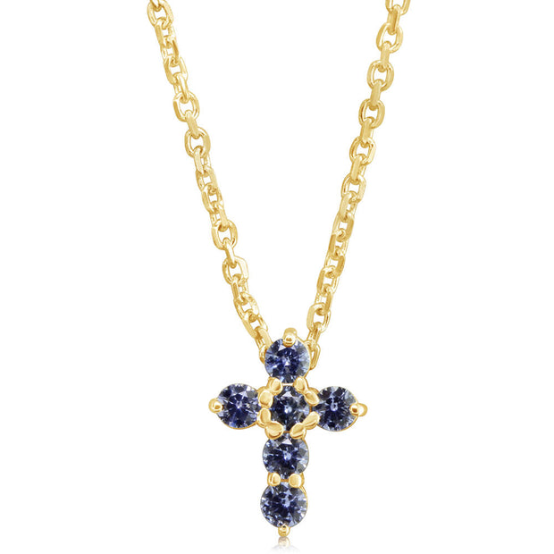 14K Yellow Gold Yogo Sapphire Cross Neckpiece