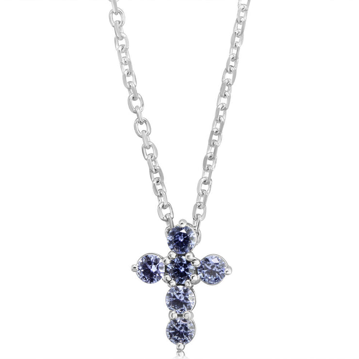 14K White Gold Yogo Sapphire Cross Neckpiece