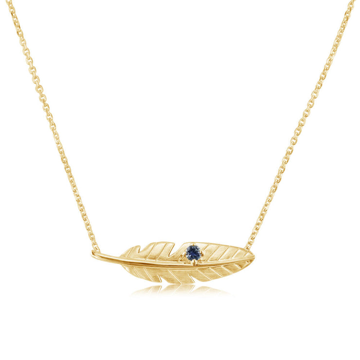 14K Yellow Gold Montana Sapphire Feather Neckpiece