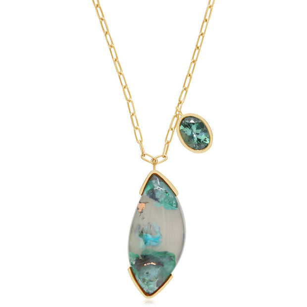 14K Yellow Gold Confetti Chrysocolla/Mint Tourmaline Neckpiece