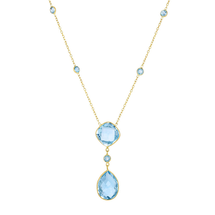 14K Gold Blue Topaz Drop Necklace