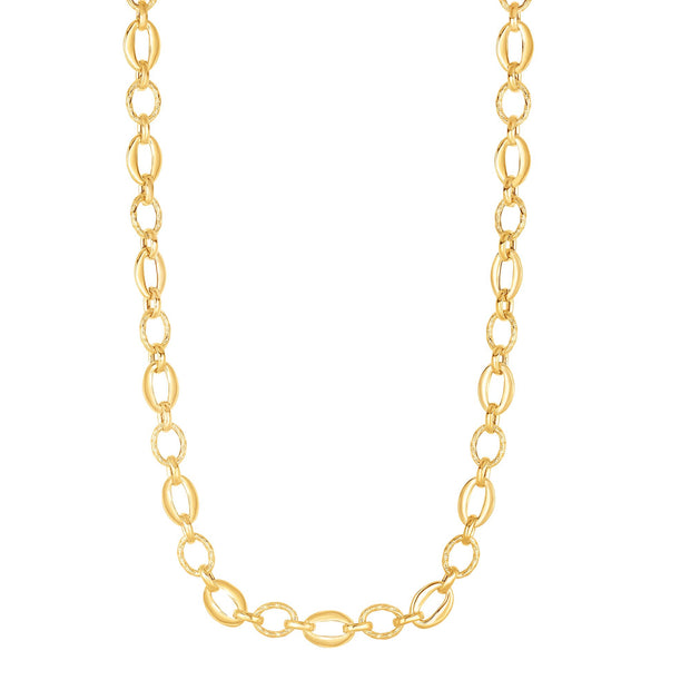 14K Gold Polished Oval & Diamond Cut Link Chain